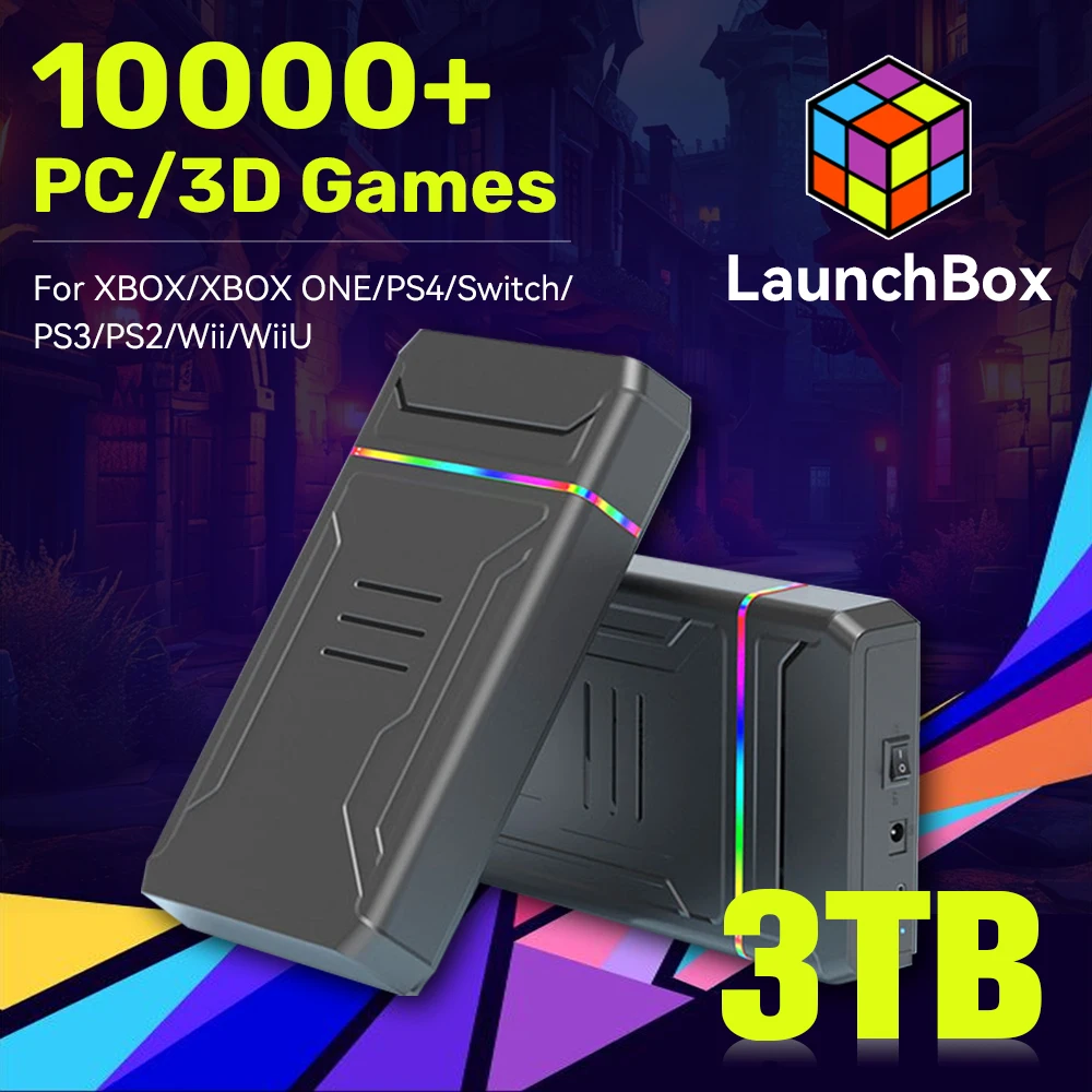 JMachen Launchbox 3TB Gaming HDD Video Game Console for XBOX/PS4/Switch/PS3/PS2/PS1/Wii/WiiU with 10000+ PC/3D Games for Win PC