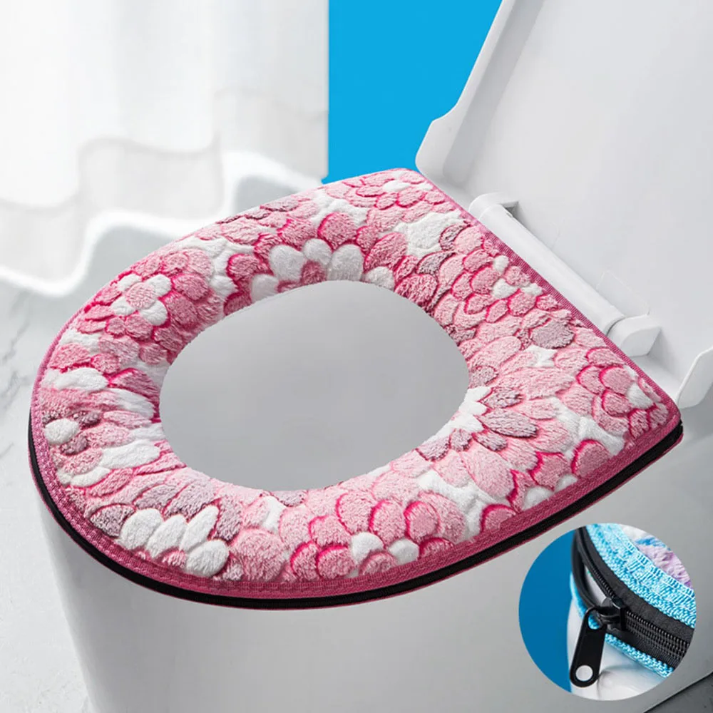 Winter Warm Flower Toilet Cover Seat Lid Top Cover Pad Bathroom Warmer Toilet Seat Bowl Soft Zipper Washable Toilet Seat Covers