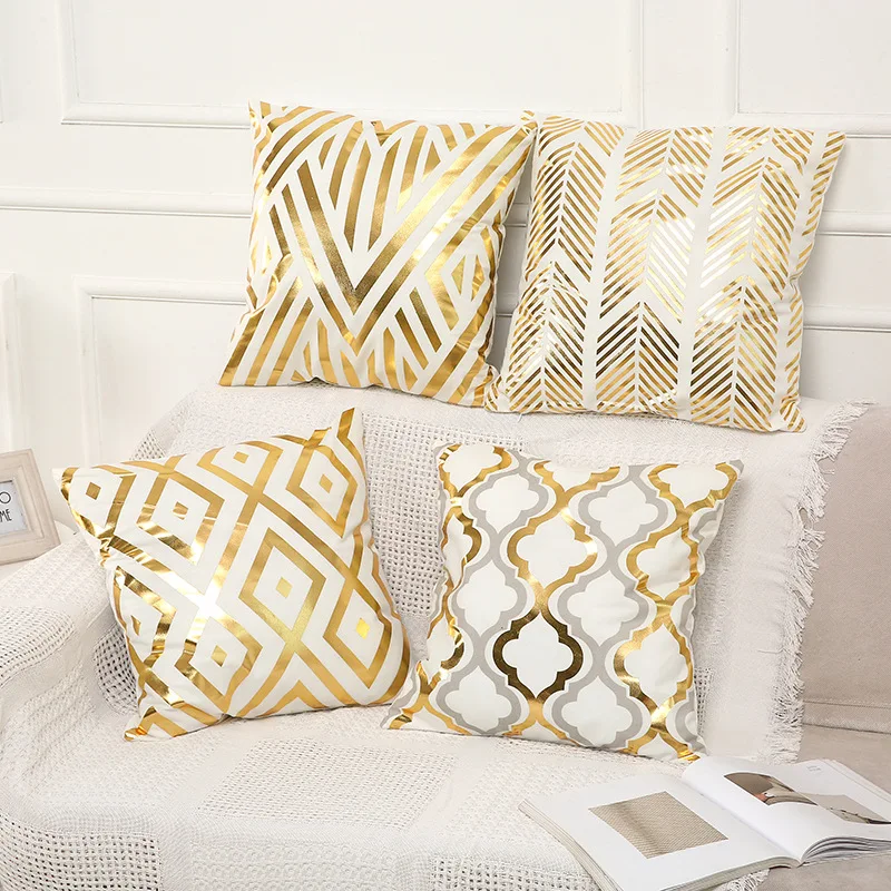 Ins-style bronzing Pillowcase Gold Nordic light luxury sofa pillows case pillows car cushions short plush hugs