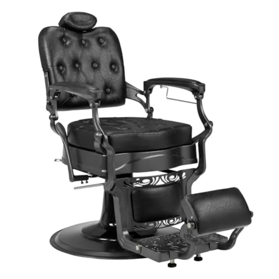 

Professional Salon Beauty Spa Shampoo Equipment: Heavy Duty Vintage Recline Barber Chair with Hydraulic Lift, Square Backrest,