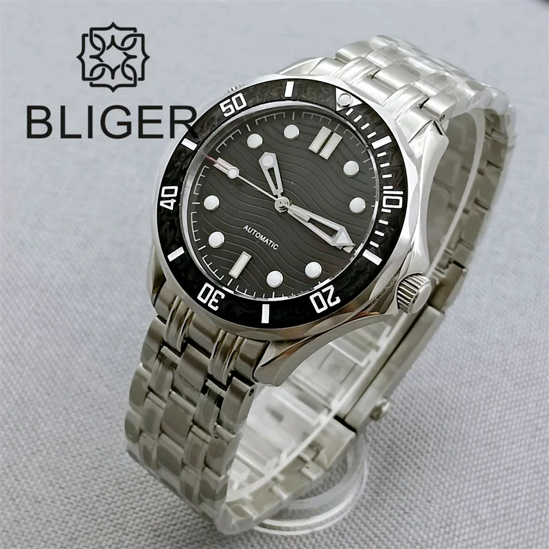 BLIGER 41mm Mechancial Watch For Men Sapphire Glass NH35A MIYOTA PT5000 Movement Steel Bracelet Carbon Fiber Bezel Date Function