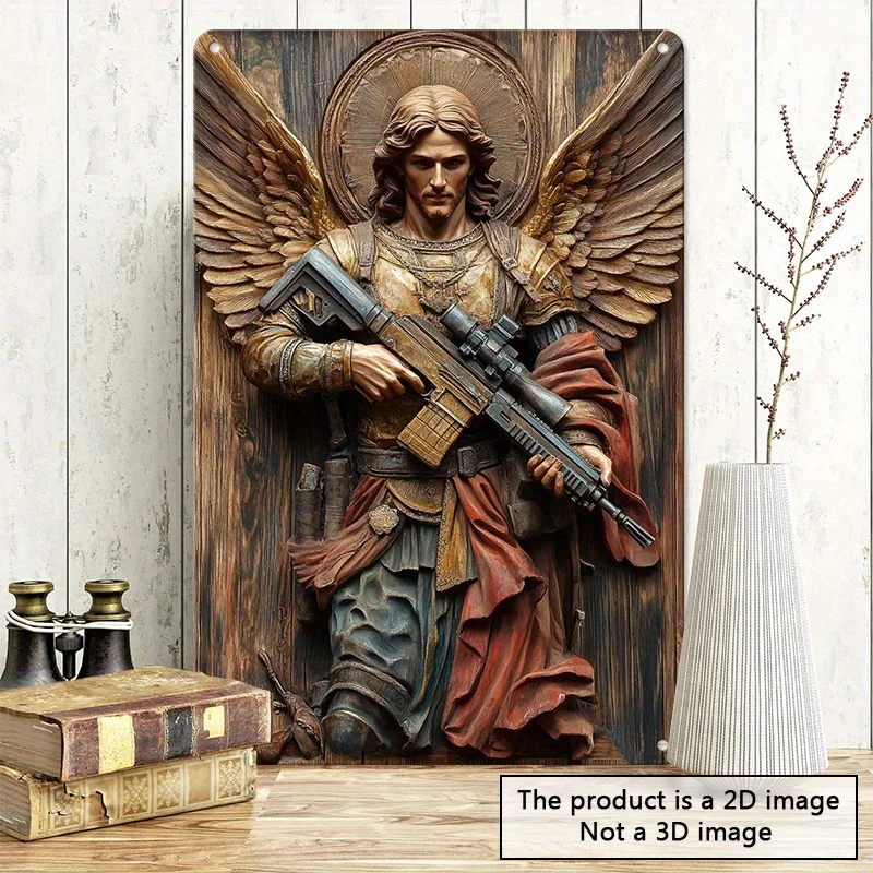 1pc Retro Metal Aluminum Sign, Battle Archangel Saint Michael Sign, Wall Art Decor, Vintage Garage Wall Decor, Wall Decor Plaque