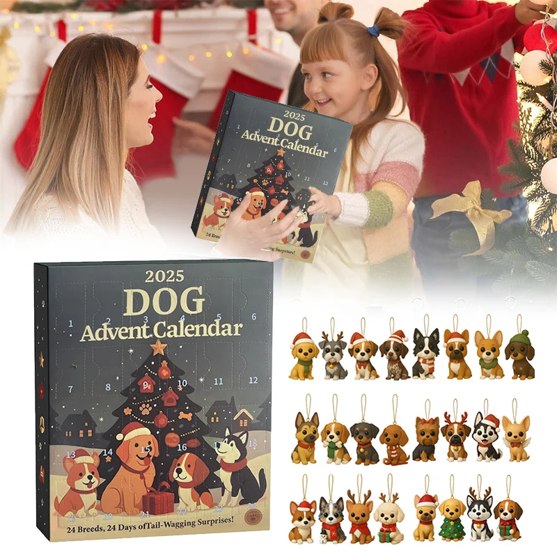 Dog Advent Calendar 24PCS 2d Festive Breeds Ornaments Advent Calendar for Pets with Reusable Ornaments Idea for Dog Love