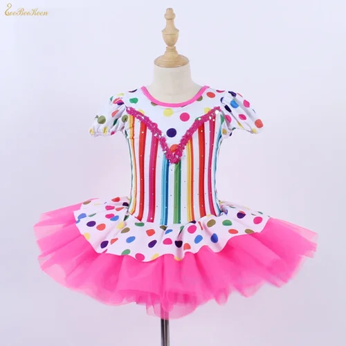 Imagen 1 del producto Vestido de Ballet profesional para niñas, bonito vestido de tutú de Ballet con punto de onda colorido de arcoíris, Ropa de baile puesta en escena para mujeres, bailarina