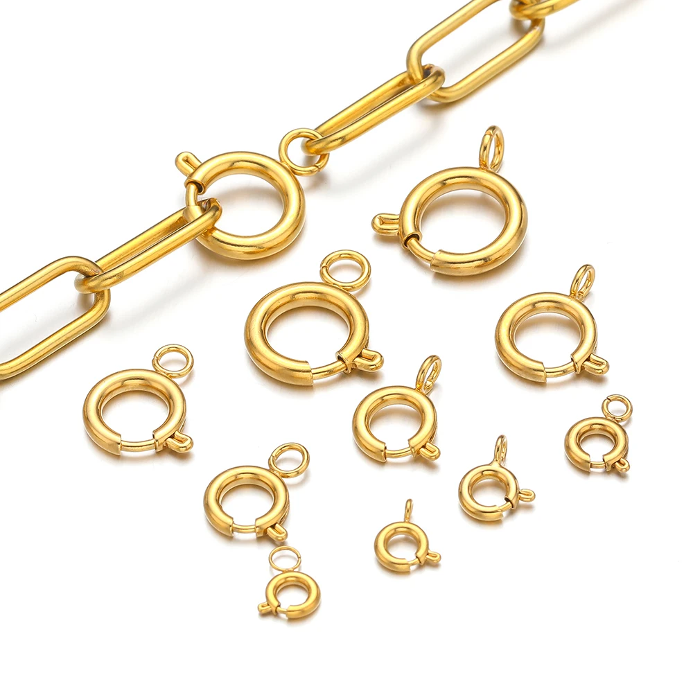 10pcs 18k Gold Stainless Steel Round Claw Spring Hooks Buckle Lobster Clasp for DIY Bracelet Necklace Jewelry Making Wholesale