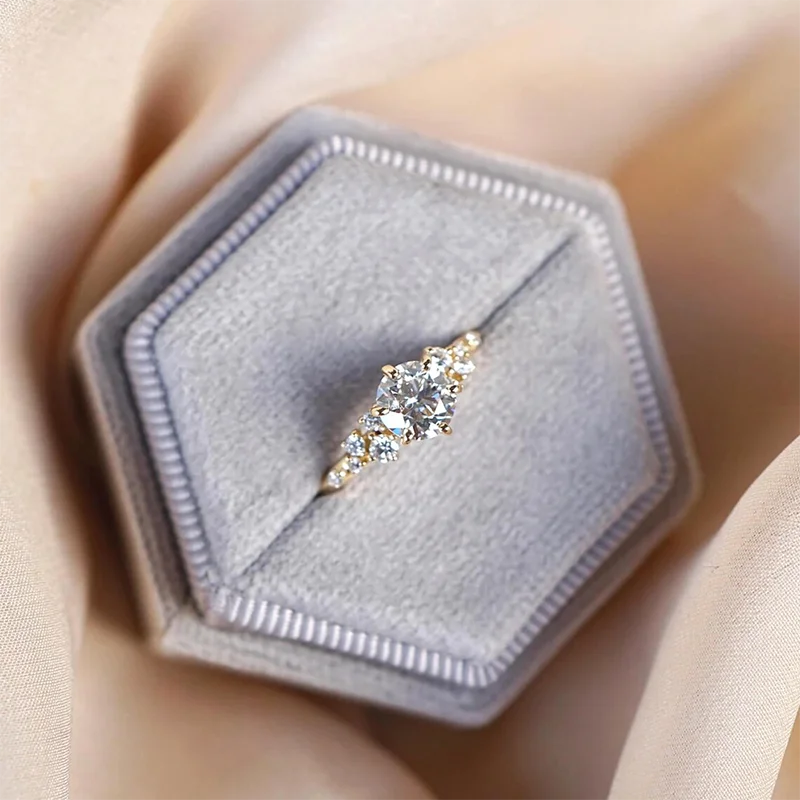 Round Cut 1ct-3ct Moissanite Engagement Ring for Woman Girl 925 Sterling Silver Gold Plated Zircon Cluster Gift with Certificate