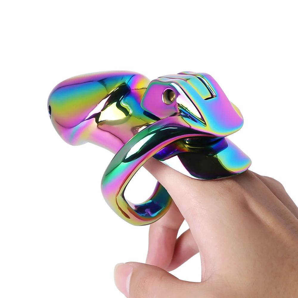 Rainbow Chastity Cage Set para homens, gaiola masculina de aço inoxidável Cock, Penis Ring, Lock Metal, BDSM Belt, Sex Toys, HTV3, 5 tamanhos