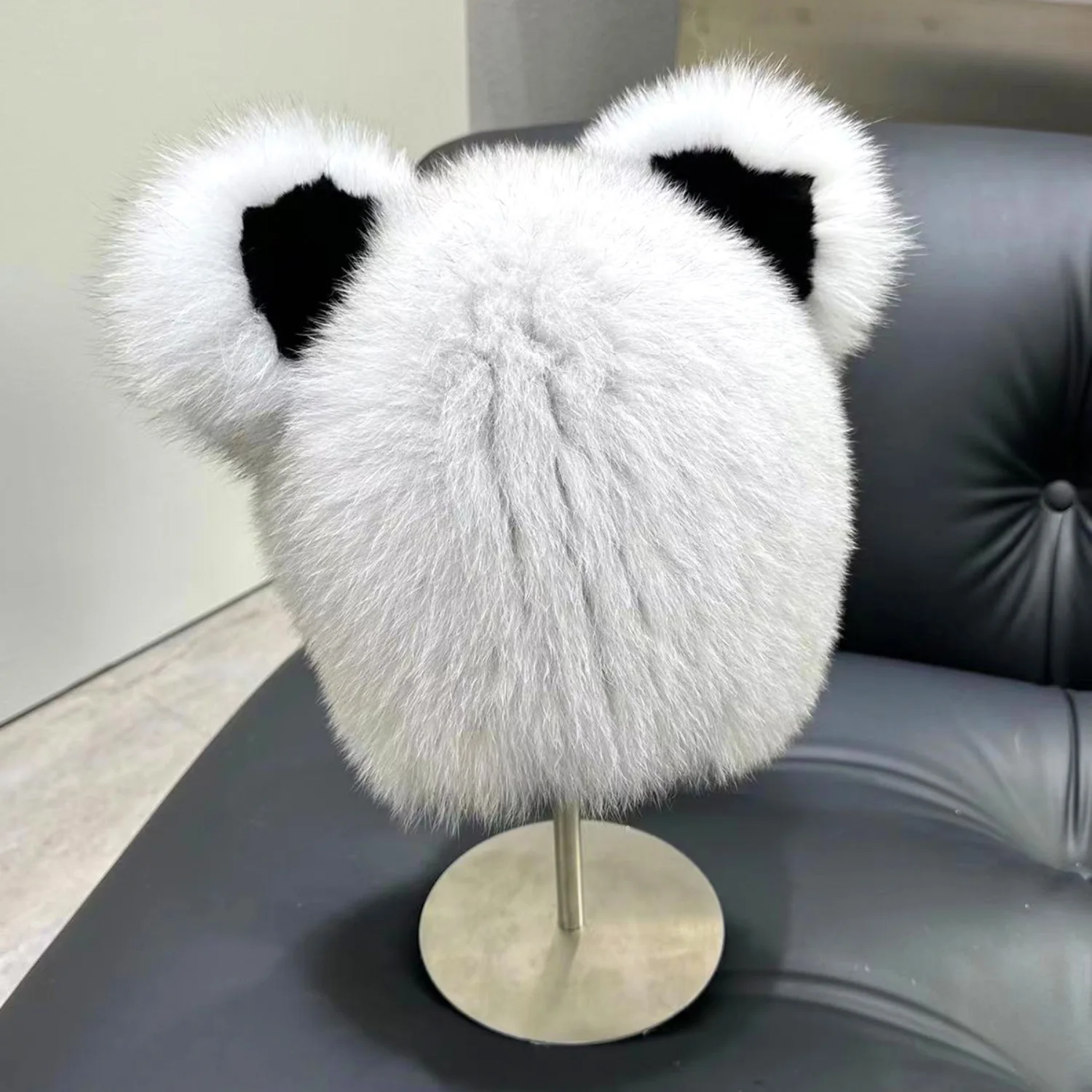 Neue Stilvolle Beanie Fuchs Pelz Hüte für Frauen Winter Warme Flauschigen Neck schal hut set Dicke Natürliche Fuchs Pelz Hut Weibliche Kuppel Hüte – Detail 7