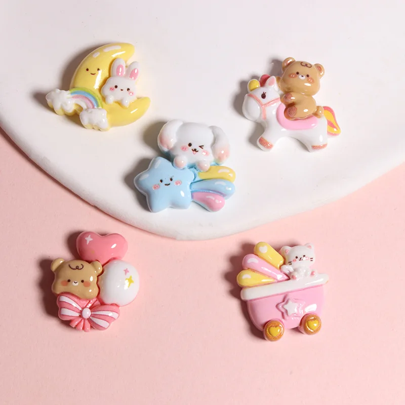 

100pcs Kawaii Cartoon Animal Moon Rabbit Bear Flatback Resin Cabochon DIY Scrapbook Craft Hair Bows Center Accessories