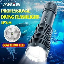 IPX8 Professional Spearfishing Hunting Scuba BT90 LED Dive Light 10000LM Diving Flashlight 26650 Torch Underwater Flashlight