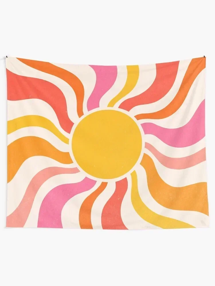 Sun Retro 70s Colorful Orange Pink Sunrays Tapestry Aesthetic Room Decorations Anime Decor Tapestry