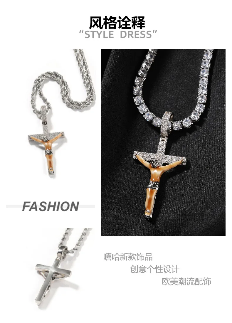 New Jesus Cross Bling Bing Iced Out Pendant Necklace Rock Rapper Fashion Hip Hop Jewelry BP278