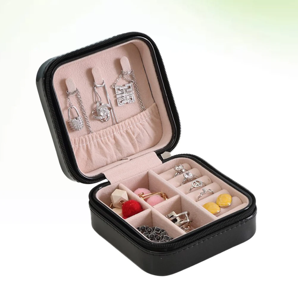 

Portable Jewelry Organizer Box Black Solid Color Earring Storage High Premium Material Zipper Design