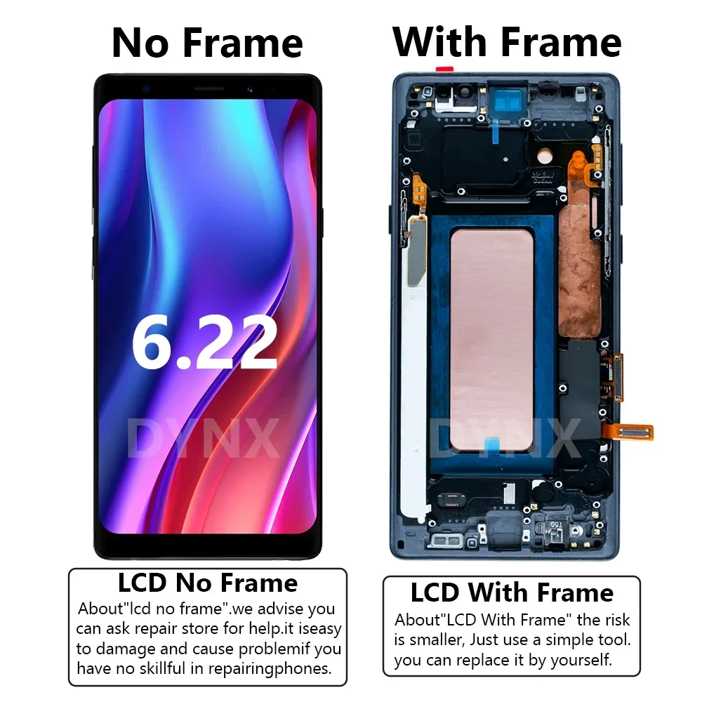 Nota 9 LCD Touch Screen Digitizer Parti di riparazione per Samsung Note 9 Display con cornice N960F N960D/S Sostituzione Testata al 100%