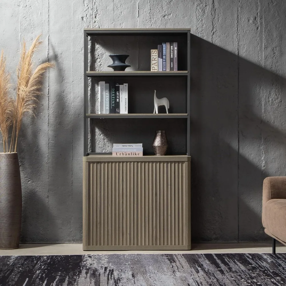 خزانة كتب حديثة طويلة الطول 71 من 5 طبقات مع أبواب تخزين رف كتب كبير للمنزل ميتا