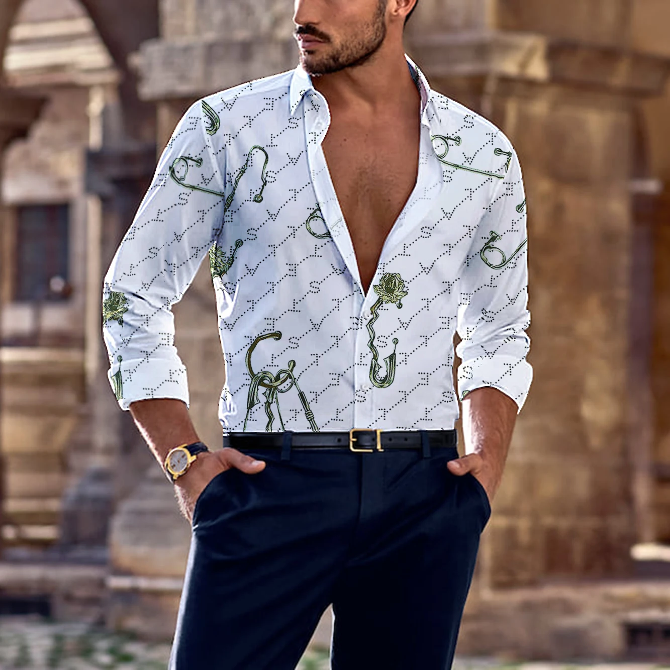 Spring Summer Fashion New Long Sleeve Men Shirt Business Leisure Party Street Trend Hawaiian Harajuku Brand Chain 3D Print Shirt