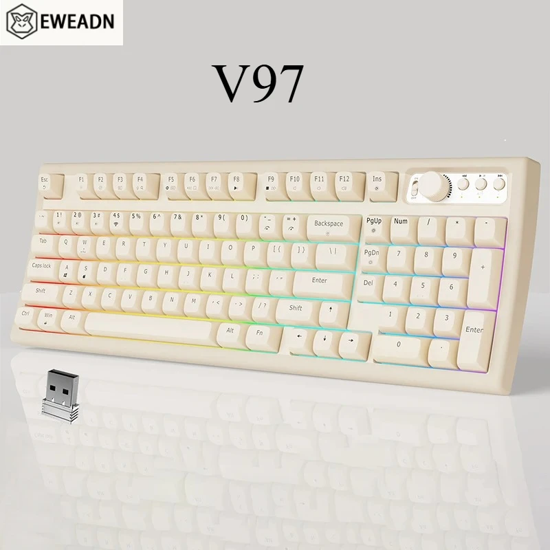 

EWEADN V97 Cute Creamy Keyboard, Bluetooth/2.4GHz Gaming Keyboard Wireless with RGB Backlit, Quiet, Rechargeable, for PC Gamer