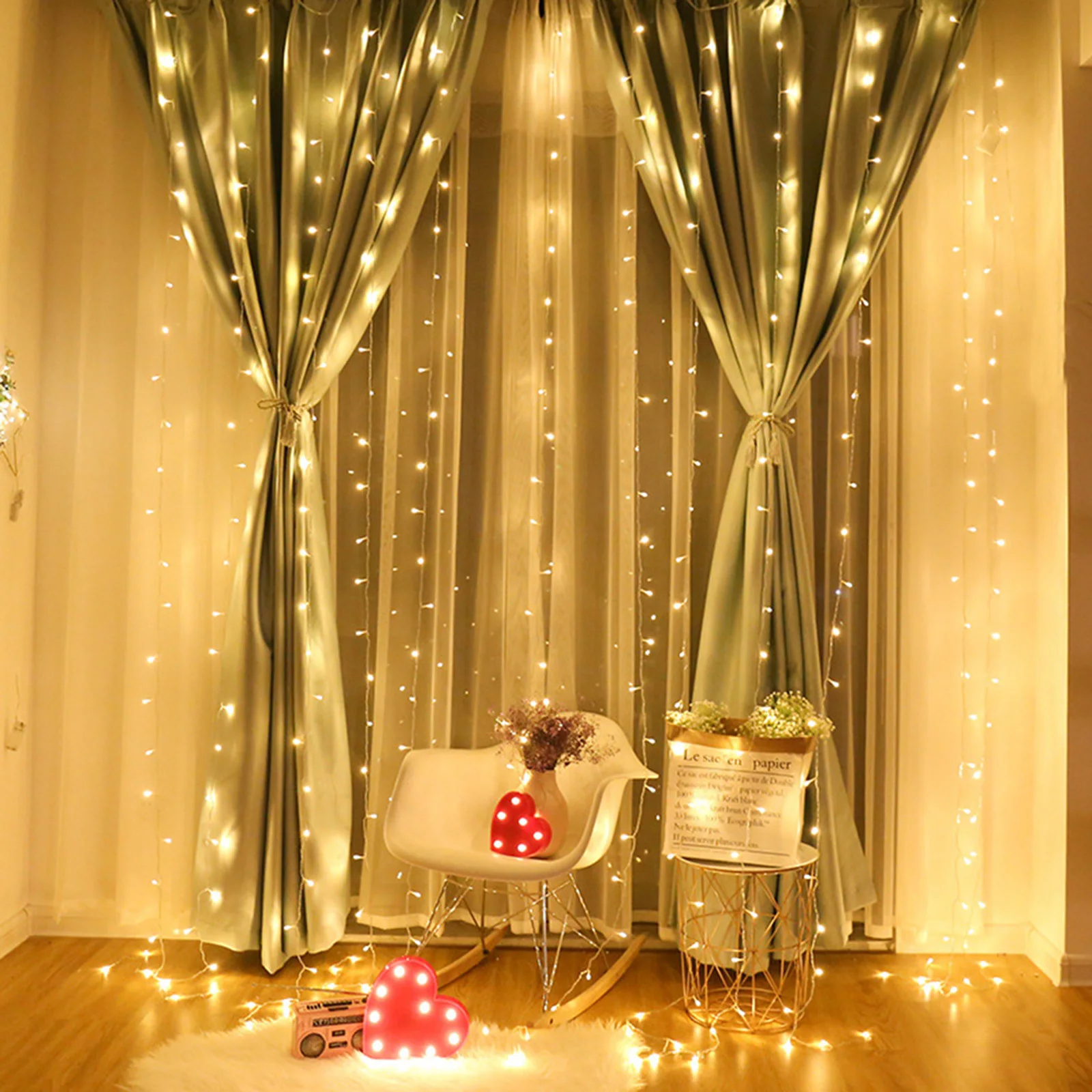 USB 192LED Curtain Icicle String Lights Indoor Outdor New Year Party Garland Fairy Light Home Wedding Christmas Decoration 2Mx2M