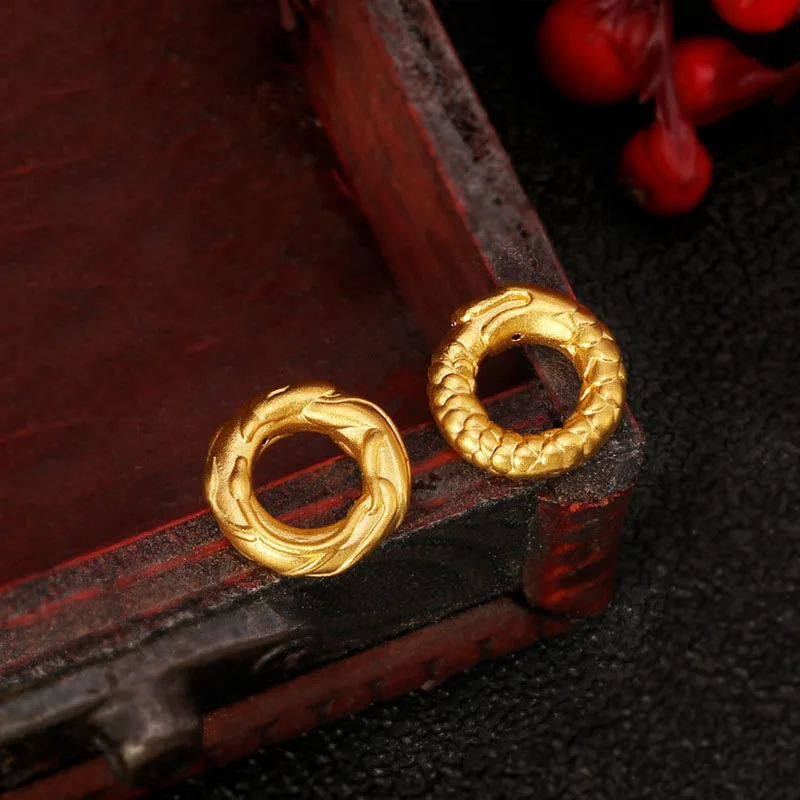 1PCS Pure 999 Real 24K Yellow Gold Bracelet For Women Lucky Dragon Phoenix Circle Chinese String Lover Gift