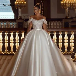 Smileven Princess Wedding Dresses Off The Shoulder Sequins Top Bride Dress Saudi Arabia Boho Vestido De Noiva Ball Gowns 2022