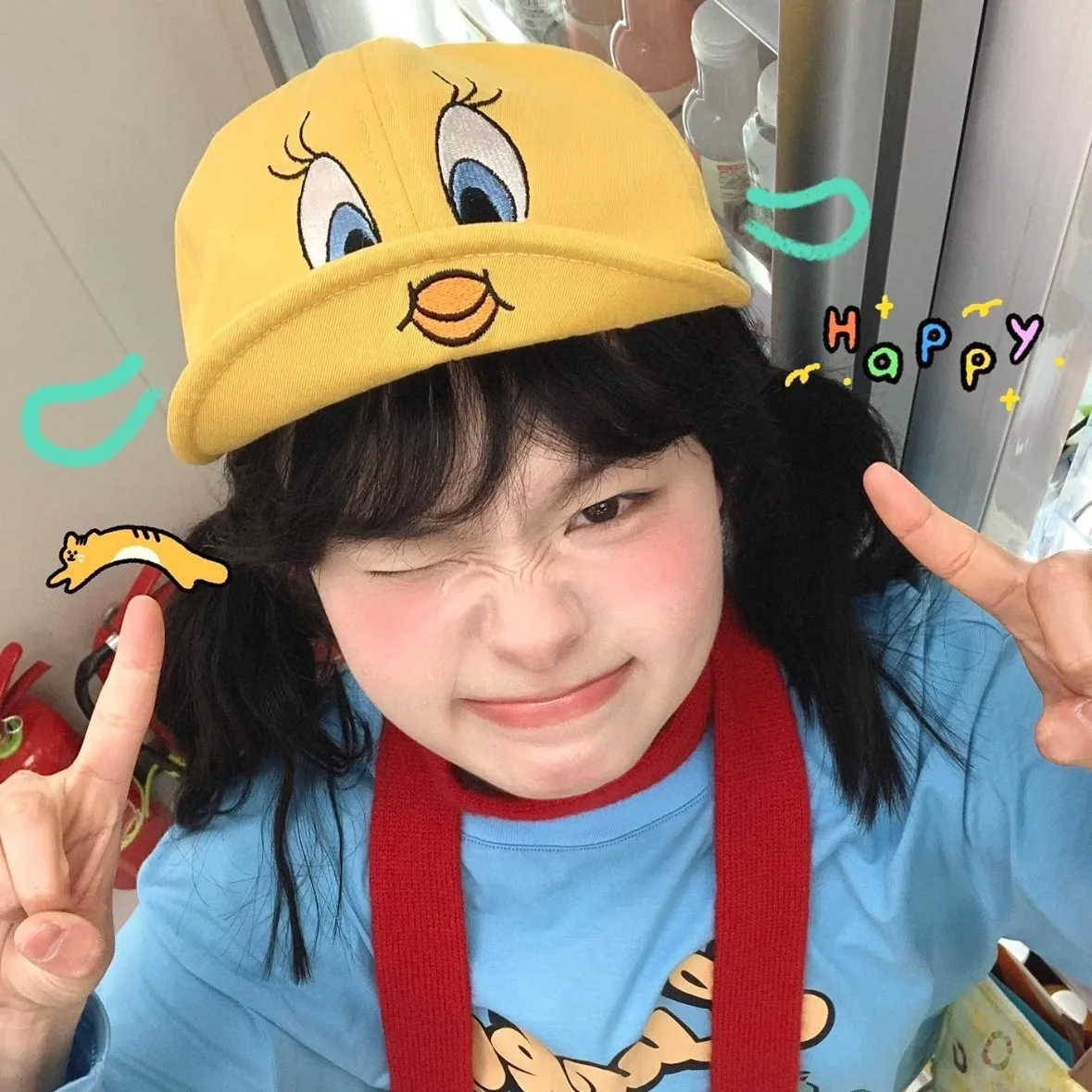 

Cute Yellow Duck Embroidery Baseball Cap For Kids Flip Brim Tweety Bird Cartoon Children Sun Hat Adjustable Size duck hat