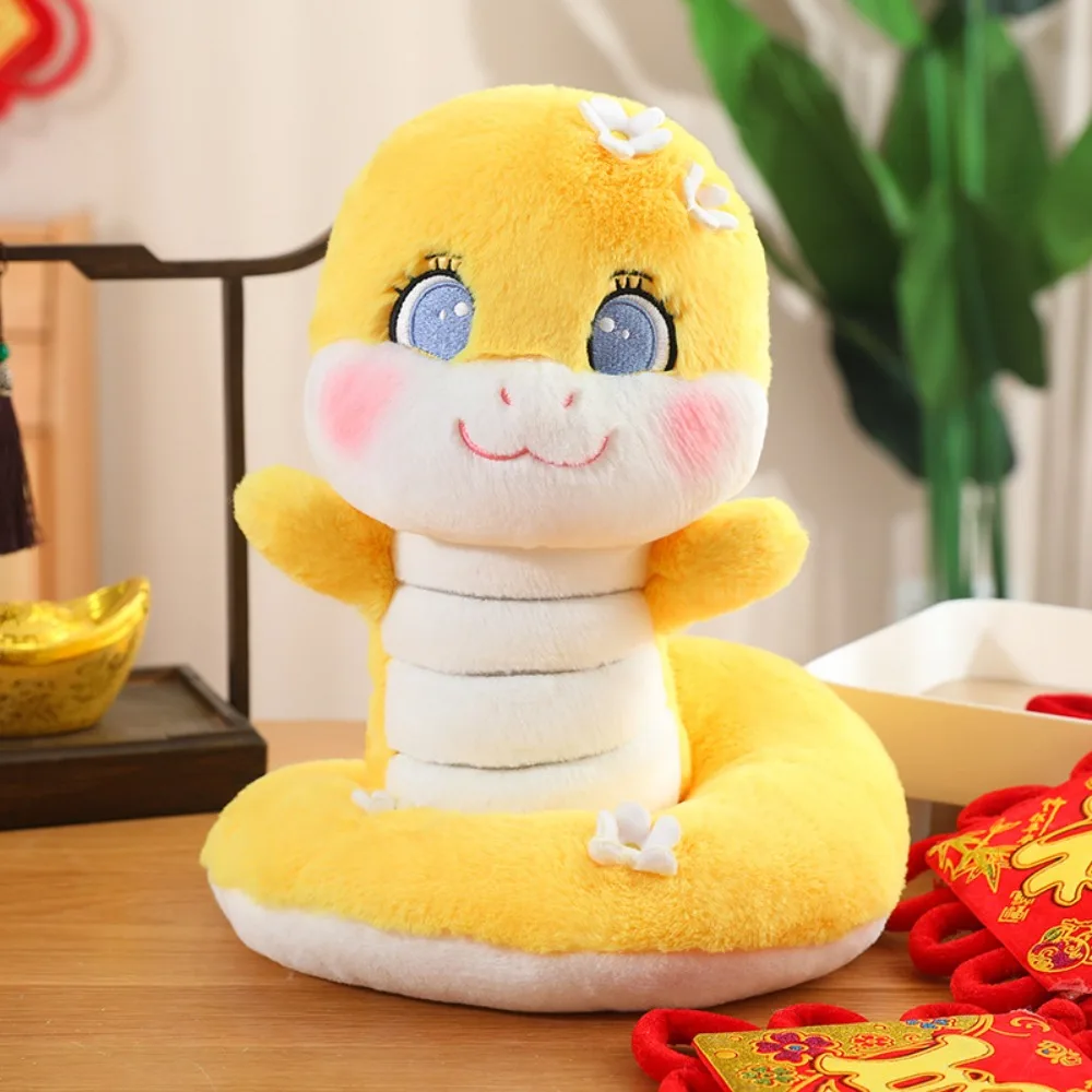 

Zodiac Flower 2025 Snake Year Mascot Stuffed Soft Snake with Hand Cartoon Lucky Snake Plushies Home Decor