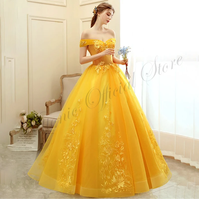 Gold Quinceanera Dress Lace Appliques Off the Shoulder Floor-Length Elegant Ball Gown Pornos De 15 Años Prom Party Vestidos 2023