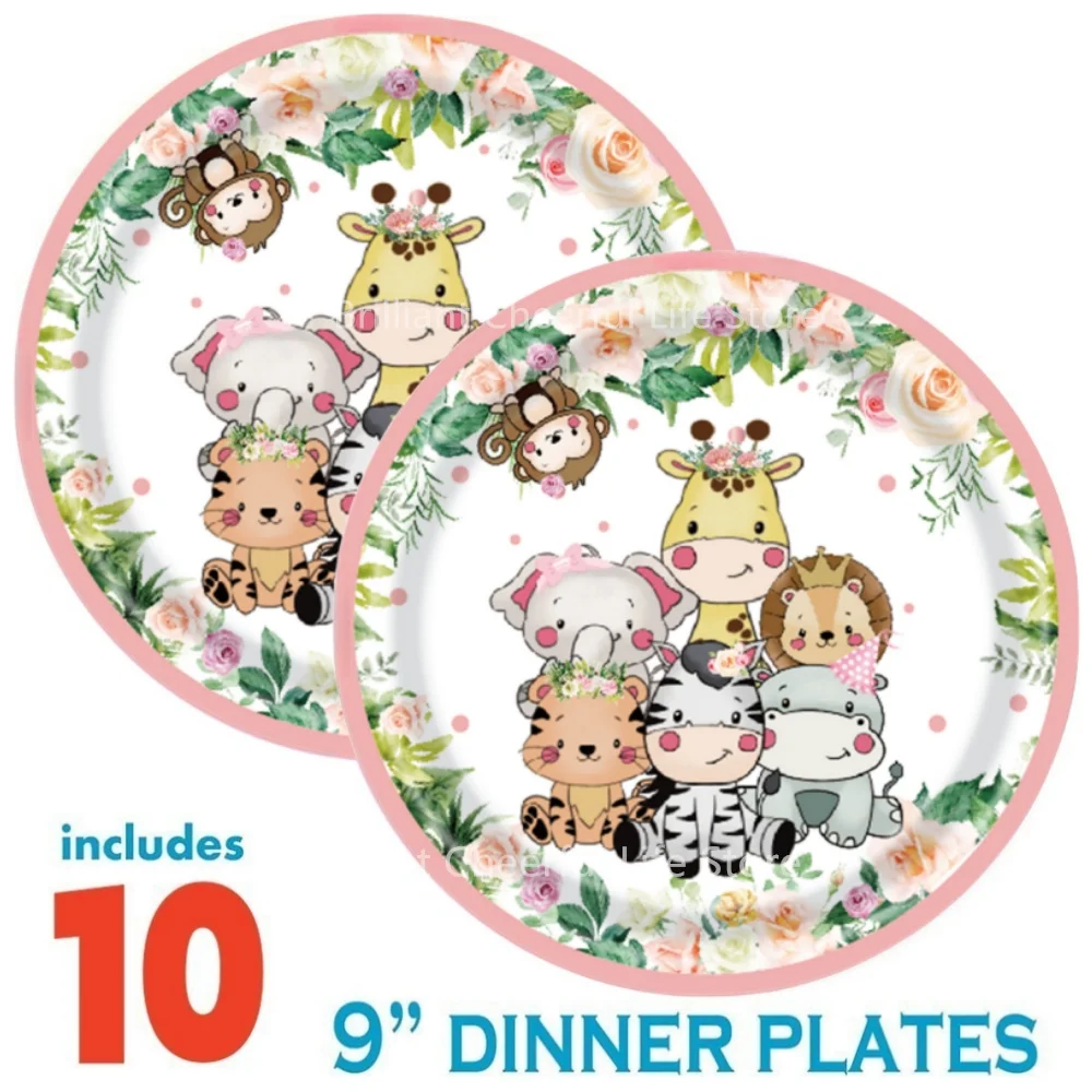 Dschungel Safari Party Dekorationen rosa Tier druck Geschirr Set Pappbecher Teller Servietten Baby party Kinder Geburtstags feier Lieferungen – Detail 8