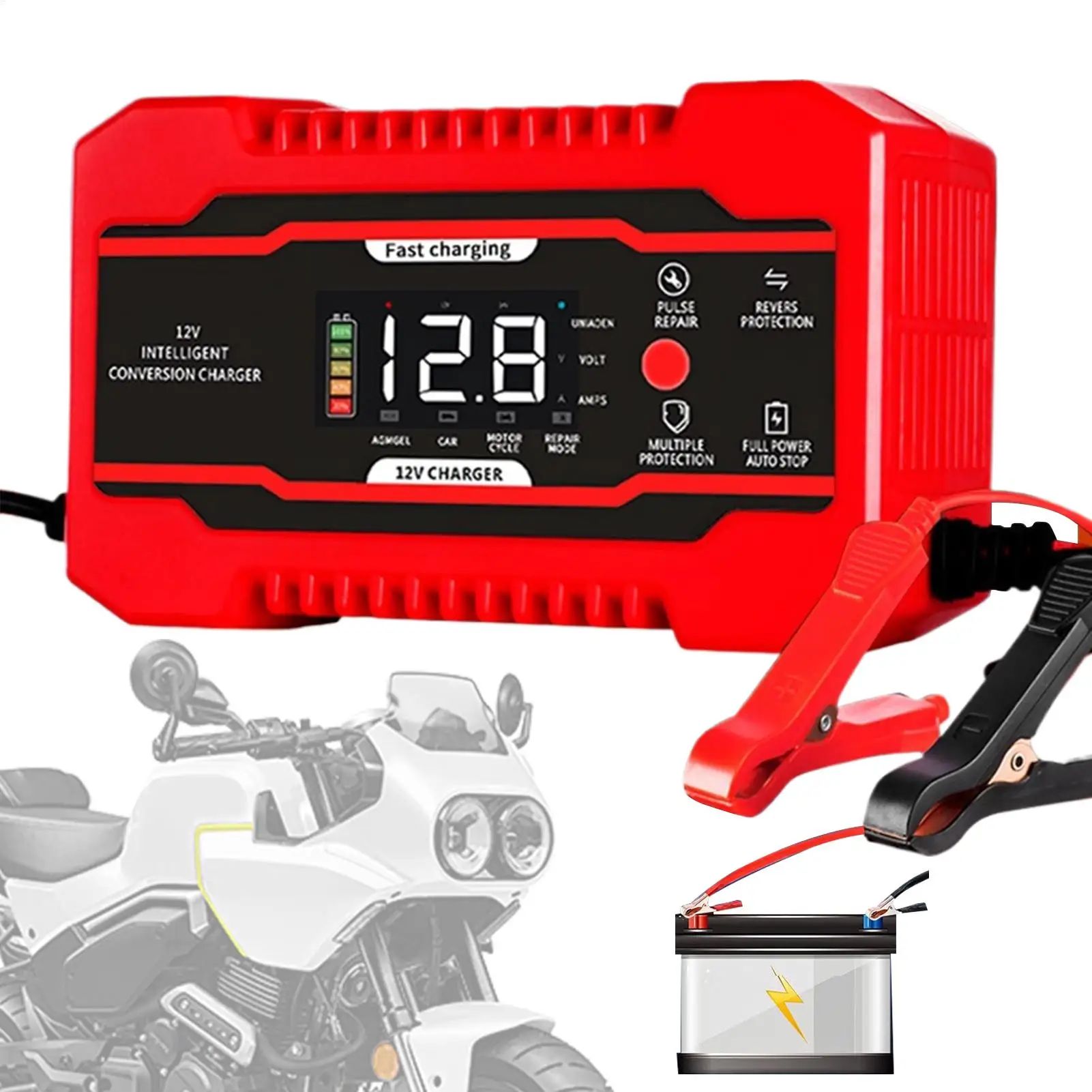 

Car Battery Charger 12V6A Motorcycle Battery Fast Charger Vehicle Charging Maintenance Equipment For Cars Motorcycles Trucks