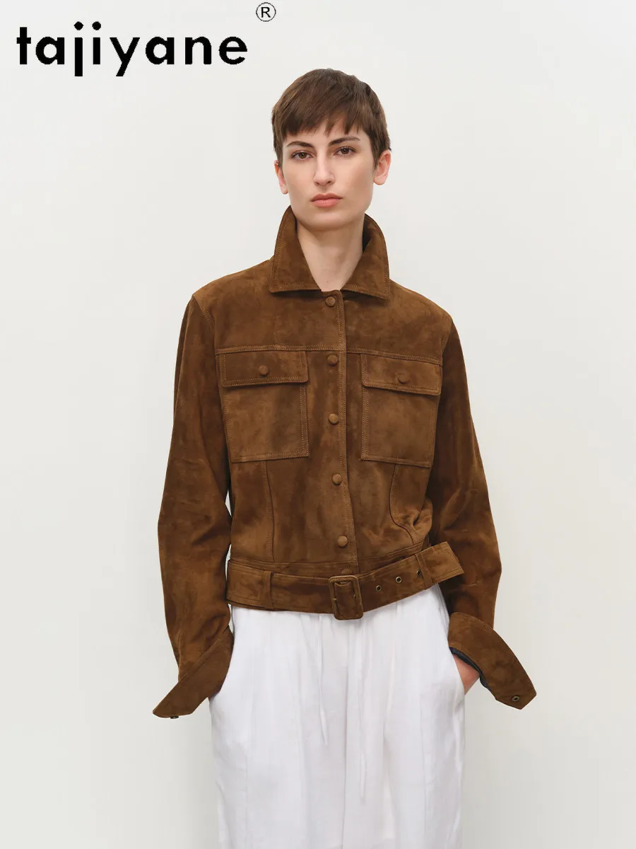TAJIYANE 100% Real Sheepskin Coats Women Stylish Belt Motorcycle Short Jackets Genuine Leather Jacket 2026 Woman Clothes кожанка