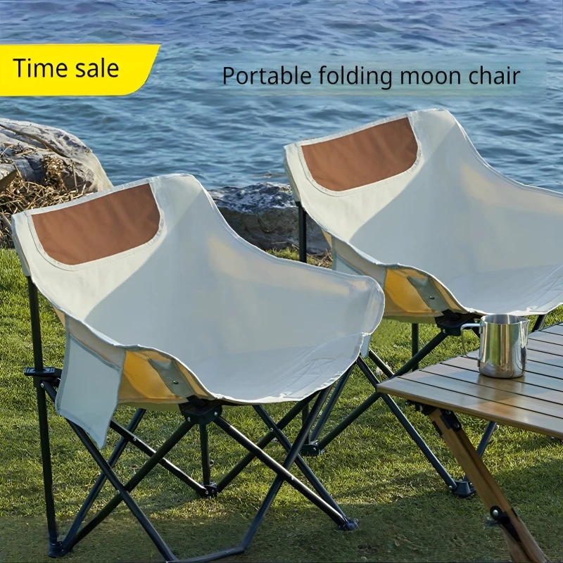 Portable Folding Outdoor Moon Chair Camping Sketching Chair Fishing Stool Back/Leg Support Folding Chair with Storage Bag