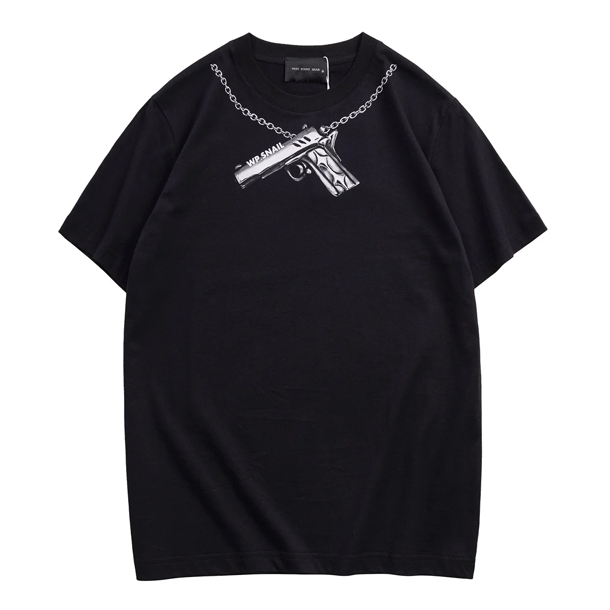 

Fashionable men's short-sleeved T-shirt with direct spray gun and zipper printing of trendy brand, made of pure cotton