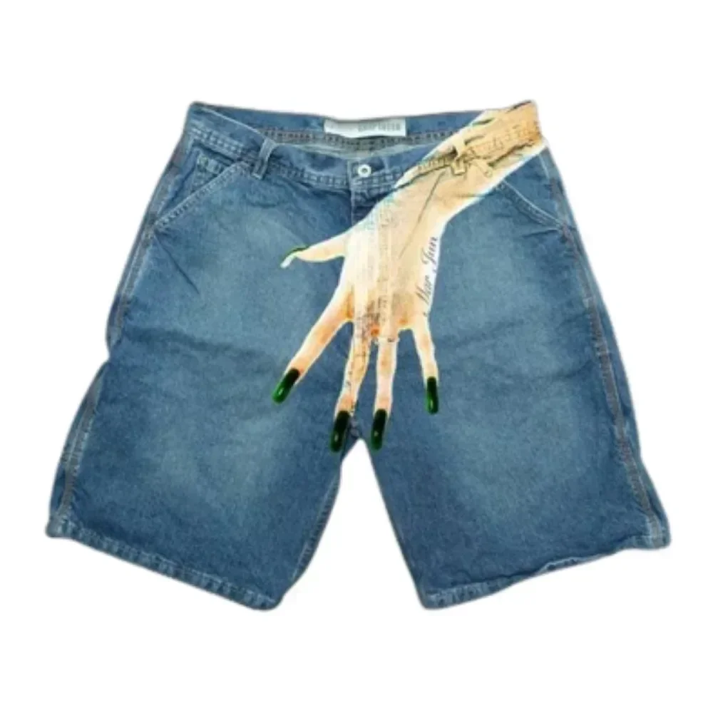 Shorts Women Y2k Hands Print Vintage Baggy Jeans Shorts Woman Streetwear Jorts Korean Shorts Cargo Harajuku Korean Denim Blue