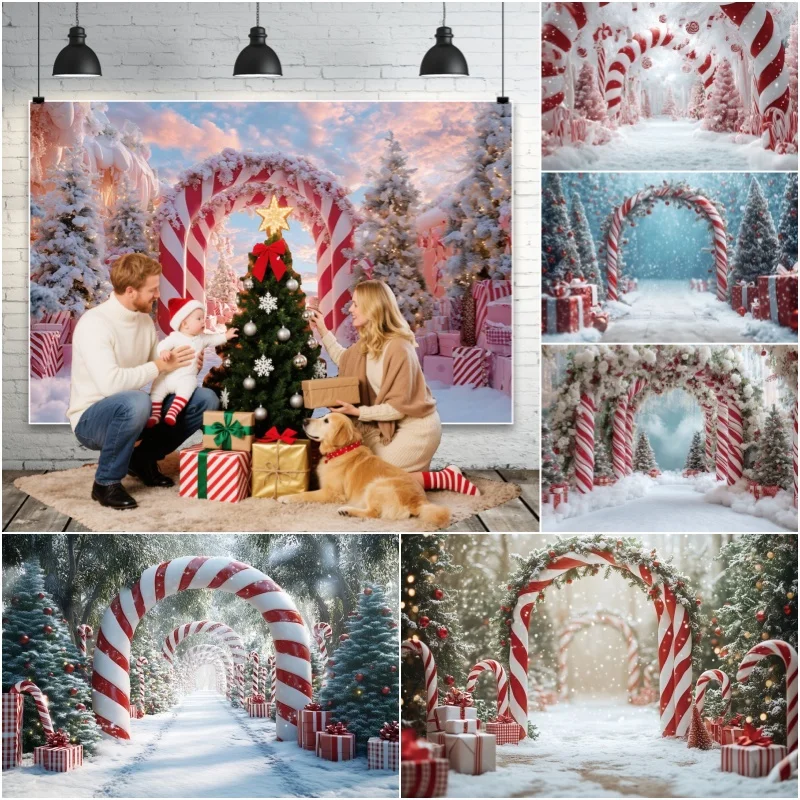 Зимний Рождественский фон для фотосъемки, арка, дверь, рождественская елка, подарки, домашний декор для вечеринки, детский портретный фотографический фон, реквизит