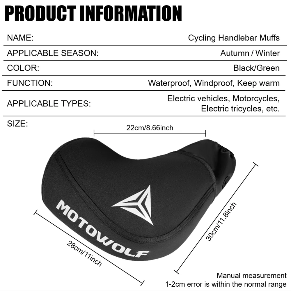 Thick Motorcycle Handlebar Muffs Protective Motorcycle Scooter ATV UTV Winter Warmer Gloves Grip Handle Bar Muff Rainproof Warm