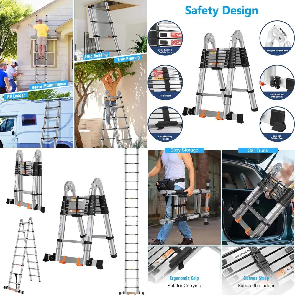 

Телескопическая лестница из нержавеющей стали длиной 16,5 футов, нагрузка 375 фунтов, с балансировочной стойкой и колесами, для внутренних и наружных задач
