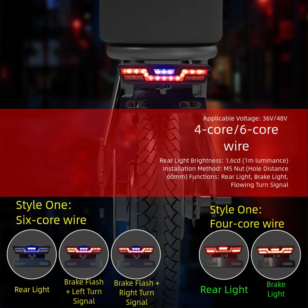 ABS PC Waterproof Electric Bike Tail Light with Brake Flashing Rear For Night Light for 36V 48V Electric Bikes - Image 5