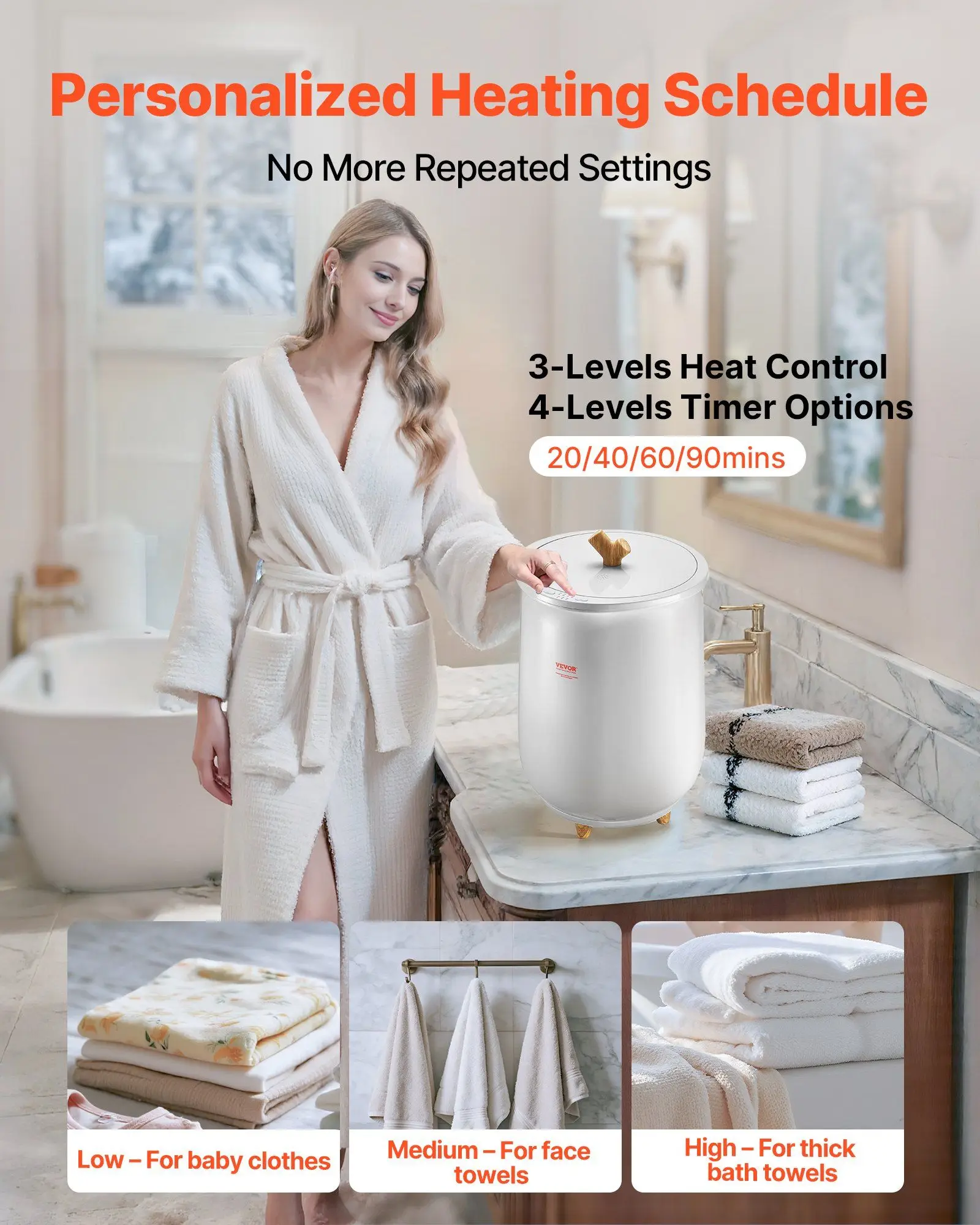 Towel Warmers for Bathroom, Towel Warmer Bucket Auto Shut Off for Spa Fits up to 3 Oversized Bath Towels, Blankets, Clothes, Bathrobes, PJ's and More