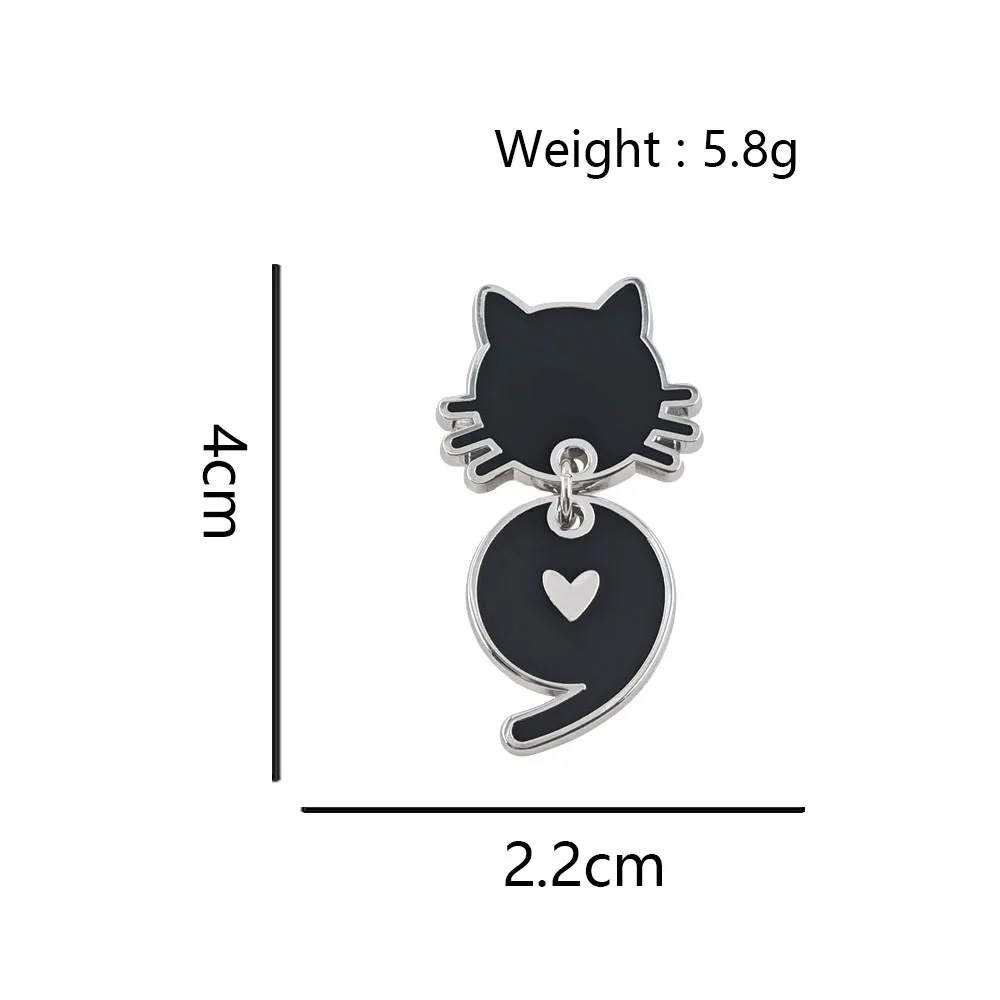 Cute Black Cat Enamel Pin Semicolon Heart Dangle Brooch Mental Health Awareness Tassel Metal Badge Animal Lapel Pin Jewelry Gift view 6