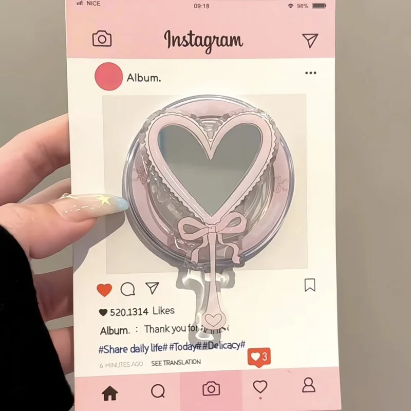

Korean Cute 3D Heart Makeup Mirror For Magsafe Griptok Holder Phone Finger Ring Stand Support For iPhone 16 Girl Bracket