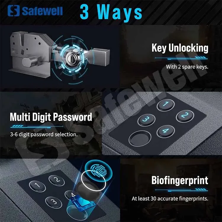 Wall Biometric Fingerprint Steel Car Portable Secure Gun Safes Locking Box for pistols keys safes