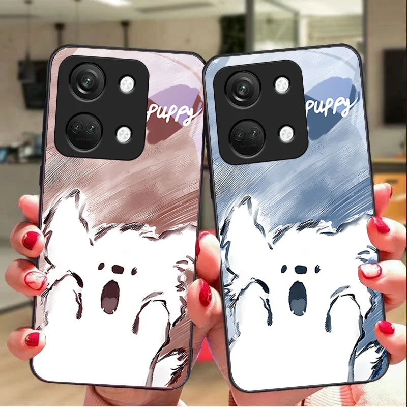 Surprised Dog For OnePlus Nord 3 5 6T 7 Pro 8 12 10T Reno8 Lite 5G 10R Nord N30 Hard shell Tempered glass phone case black