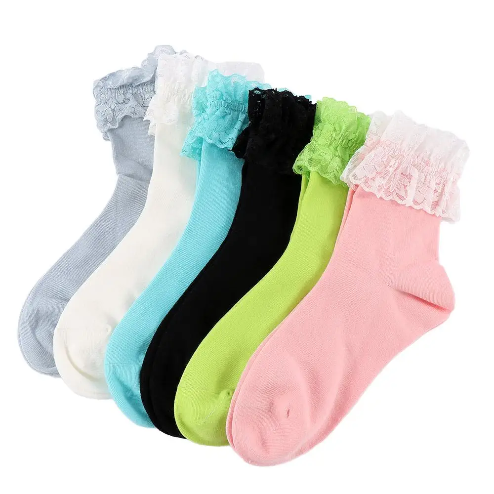 Solid Color Ruffle Frilly Socks Ankle Socks Boat Socks Short Sock
