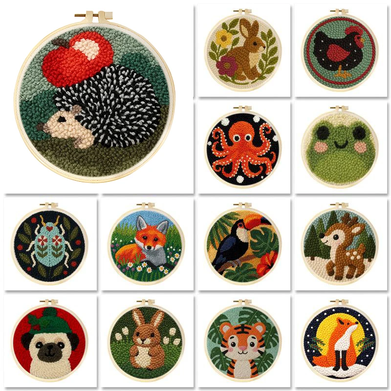20x20cm Punch Needle Embroidery Starter Kits Cartoon Pattern for Adults Beginners Punch Needle Kits Easy Handicraft DIY Decor Gi