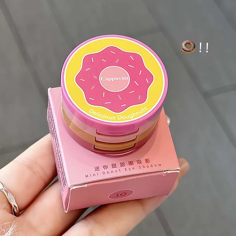Trío de sombras de ojos en forma de donut - Brillo mate y perla - Uso diario todo en uno - Linda mini paleta