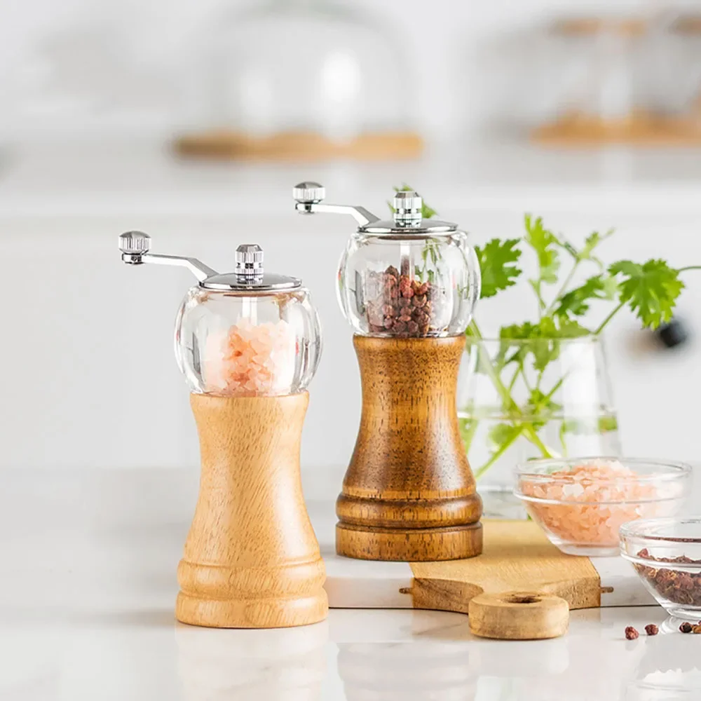 Premium Solid wood acrylic Salt and Pepper Grinder Manual Salt and Pepper Mills Wooden Shakers with Adjustable Core-Salt Grinder