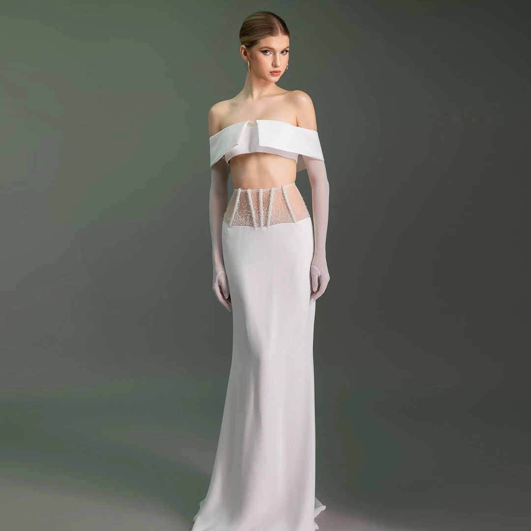 

White Satin Mermaid Bridal Skirt Elegant Floor Length Long Lady Skirts Glitter Sequins Waist Slim Skirts 스커트 Customized 2025