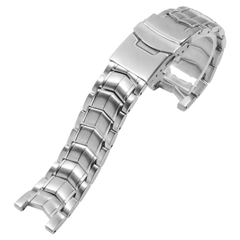Brushed Stainless Steel Genuine Watch band For CASIO Edifice EF-524 Watch Strap Men Watchband Silver Safety Folding Clasp 22mm