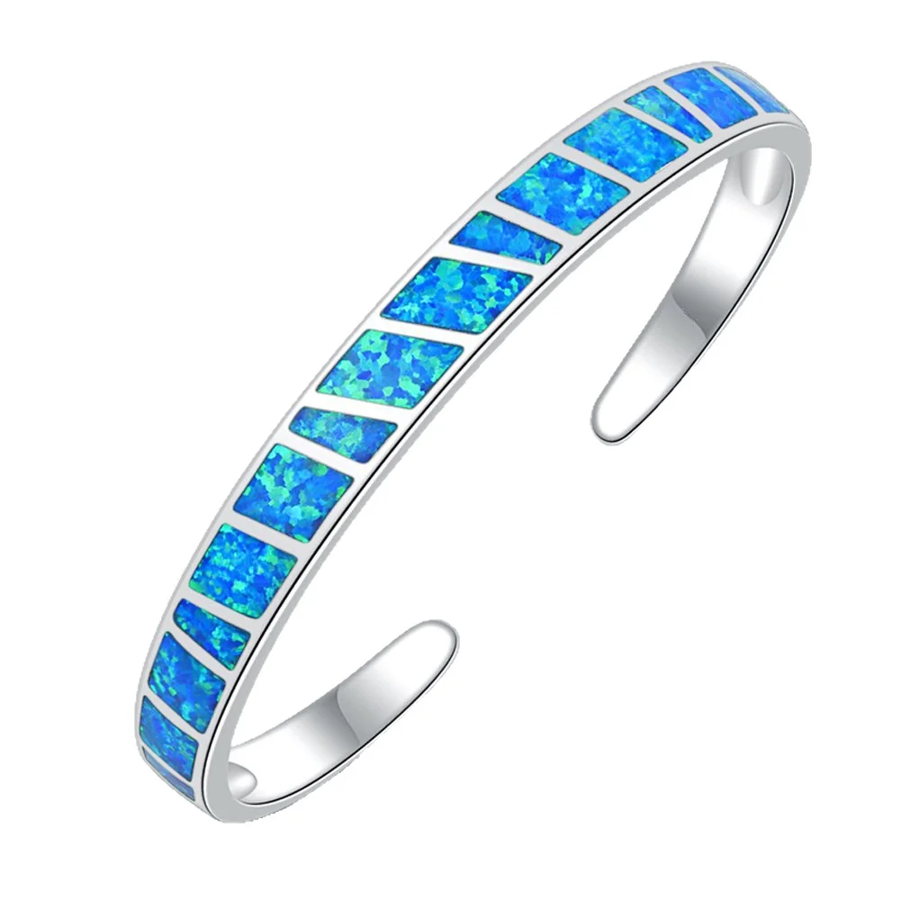 Blaues Opal-Manschettenarmband für Damen, silberfarbenes Statement-Armreif, stapelbarer Boho-Schmuck als Geschenk für Mädchen und Frauen – Detail 8