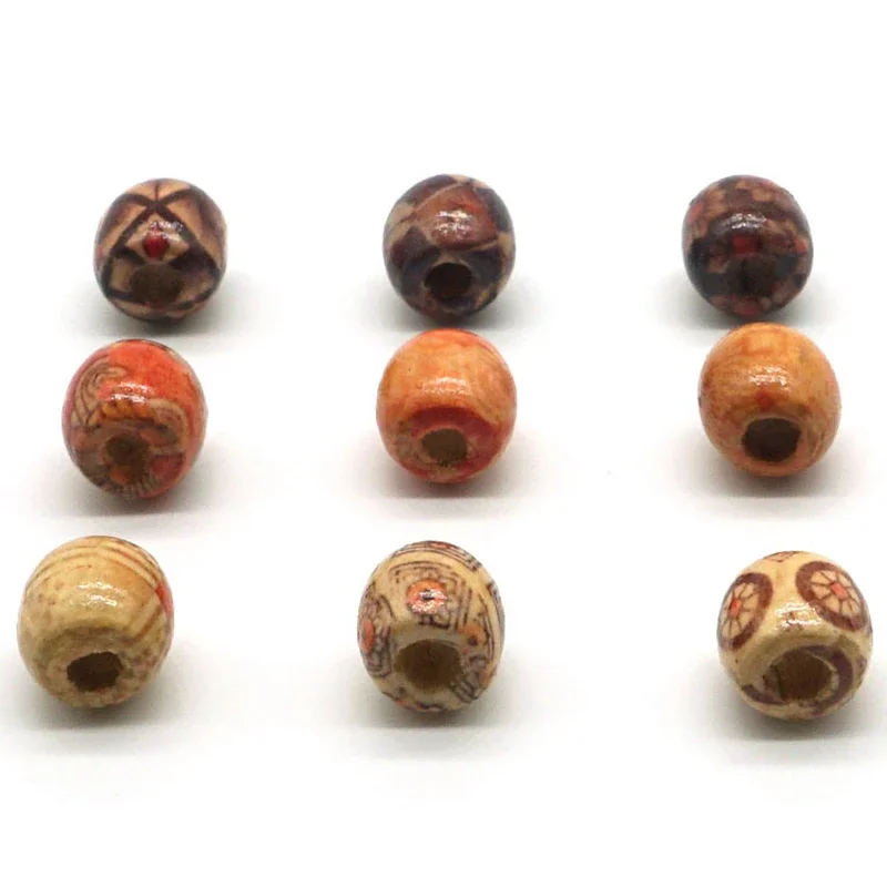 Painted Wooden Beads Spacer Round Big Hole Wood Loose Beads for Jewelry Making Charm Bracelet DIY Findings 9*10/11*12/16*17mm